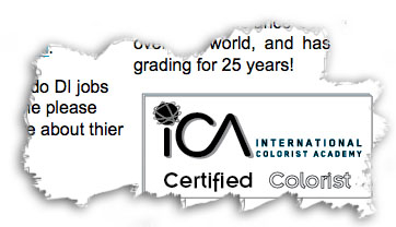 Image of the ICA Certified Colorist Award from a web page
